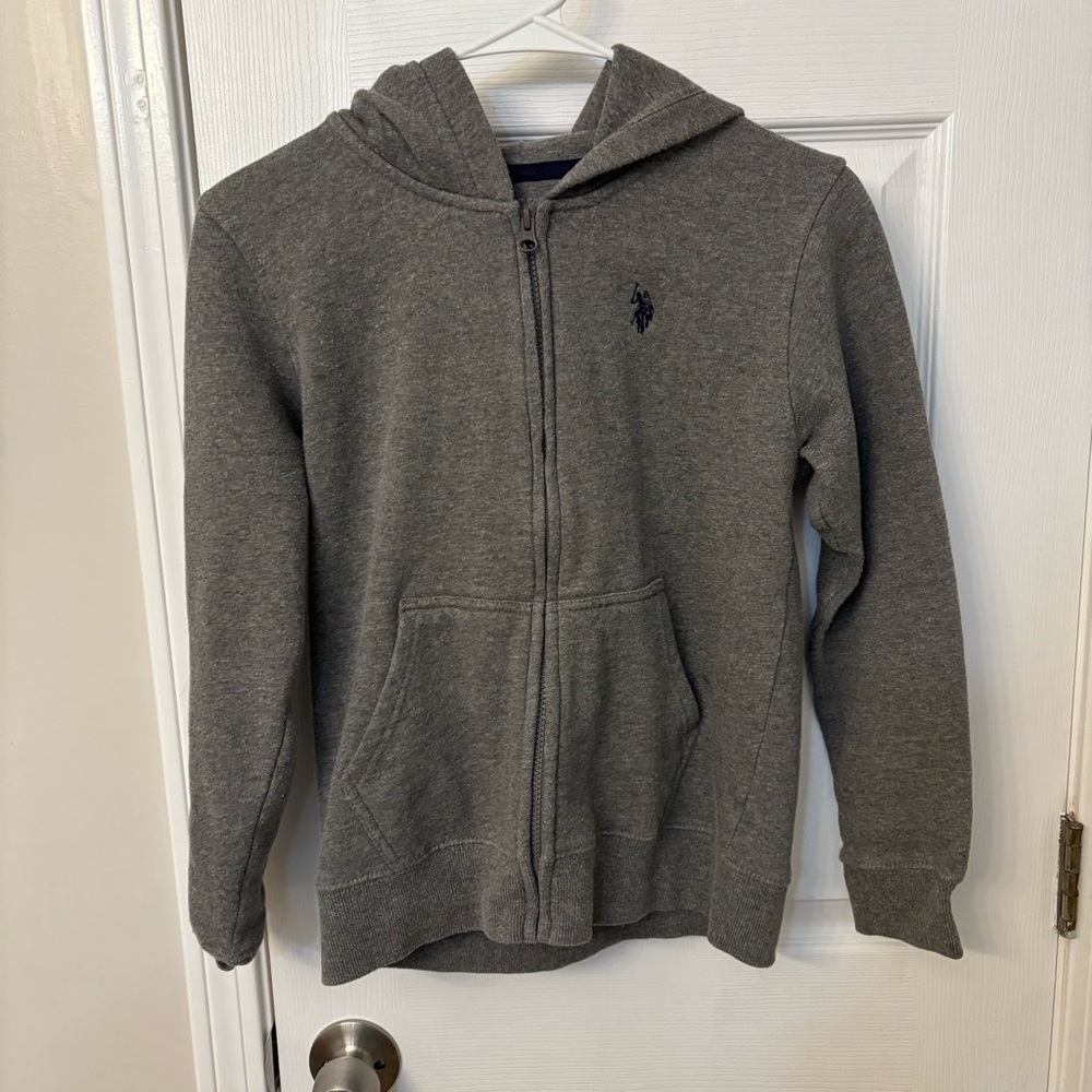 Boys US Polo ASSN Full Zip Hoodie Jacket Gray  Cotton Blend M (10/12)